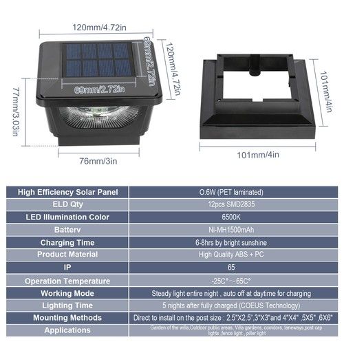 Solar Post Cap Lights Fence Post Lights Outdoor for 3x3 4x4 inch Wooden Posts