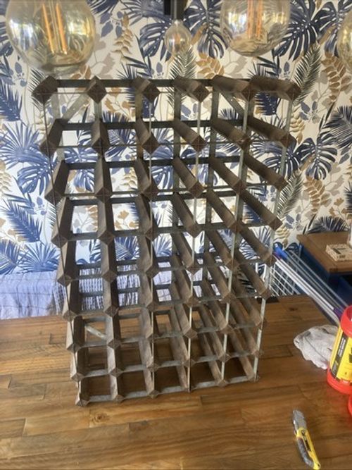 Metal Wood Wine Rack Freestanding Ornate 40 Bottle Capacity, Vintage Industrial