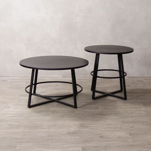 BLACK COFFEE TABLE SET OF TWO ROUND COFFEE TABLES CONTEMPORARY COFFEE TABLE SET