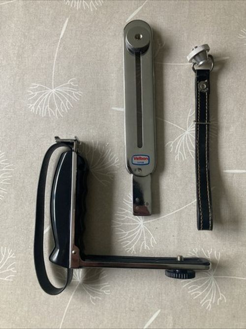 Vintage Velbon Flash Extender + Right Handed Flash Bracket/Grip + Leather Strap 