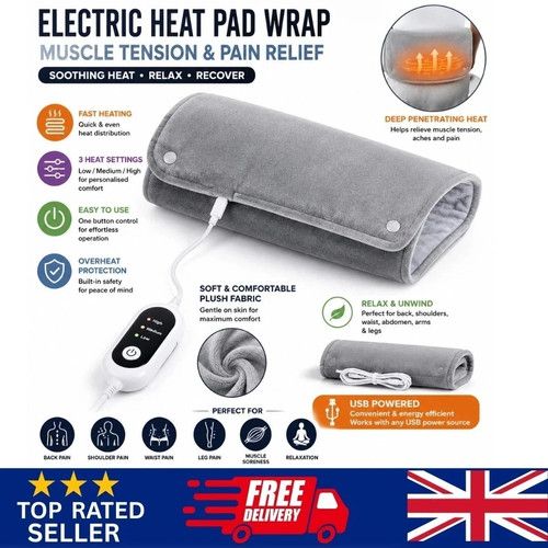 UK Electric Blanket Back Heat Pad Wrap Muscle Tension Pain Relief Therapeutic HQ