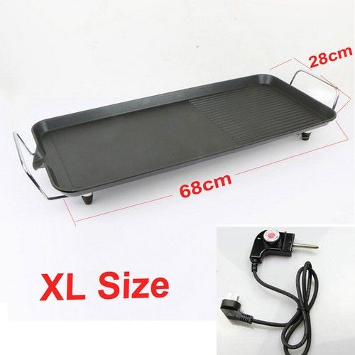Electric Table Top Grill Griddle BBQ Hot Plate Camping Cooking Cast Iron Pan New