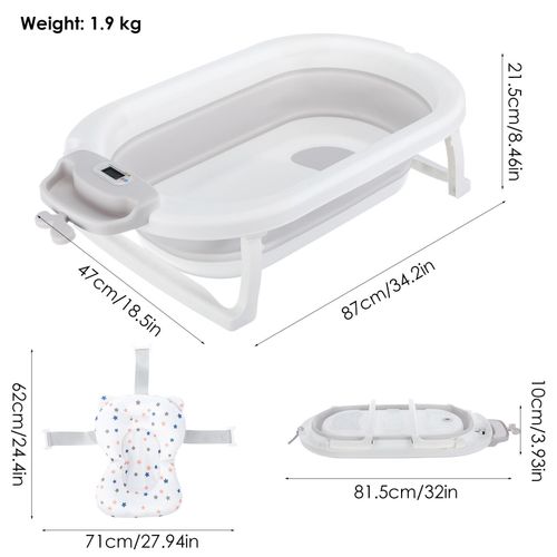 Foldable Baby Bath Tub Ergonomic with Temperature & Cushion Bath Pad + Bath Net — image 13