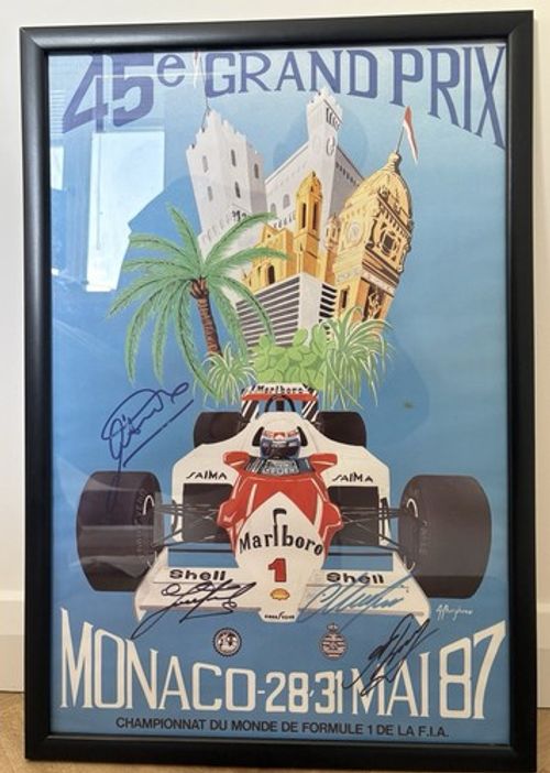 1987 Monaco GP F1 Poster Signed Martini, Nannini , Alboreto, Ghinzani Provenance
