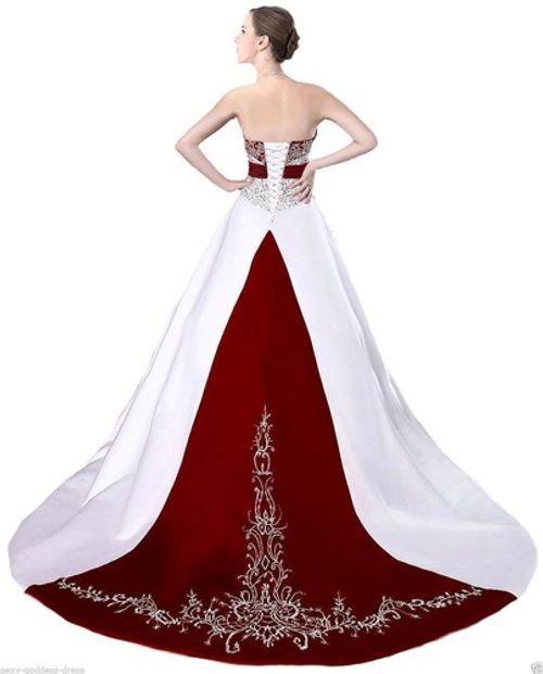 Wedding Dress A Line Strapless Bead Embroidery White Purple Vintage Bridal Gown