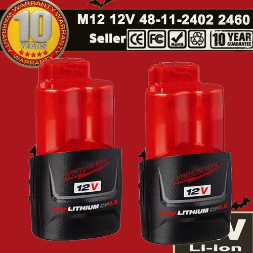 2x 12V 3.5Ah Li-ion Battery for Milwaukee Power Tool M12 XC 48-11-2401 2402 2440