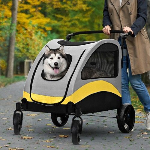 Large Dog Stroller Pet Pram Wagon Spacious Cabin Travel Trolley Pet Trailer Cart
