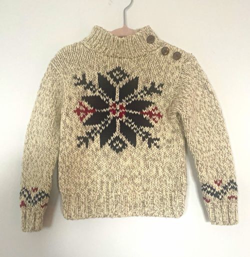 Polo by Ralph Lauren 18M Beige Fair Isle Knit Cotton Jumper Mock Neck Buttons