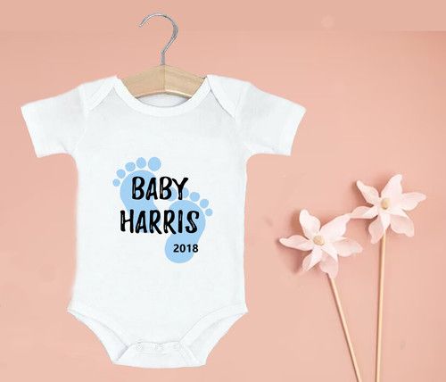 Personalised Custom Baby Name Vest heart Baby Grow Bodysuit Reveal Announcement