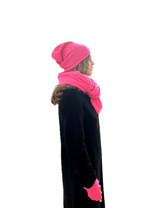 💜 Twin Heart | Ladies | Cashmere Set | Hat Scarf Wrist Warmers | Neon Pink — image 2