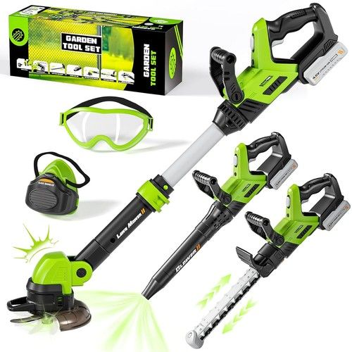 Kids 3 in 1 Power Tool Set Green with Sounds Lights Lawn Mower Trimmer Toy