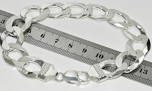 STERLING SILVER MENS BRACELET CURB - HEAVY CHUNKY 9 INCH 14mm - Solid 925 Silver — image 7