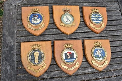 British Royal Navy & Naval Air Squadron Wall Crest Plaque Shields - 6 in Total