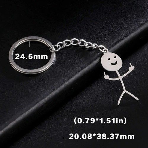 Metal Keychain Key Ring Funny Cool Stickman Middle Finger Gift
