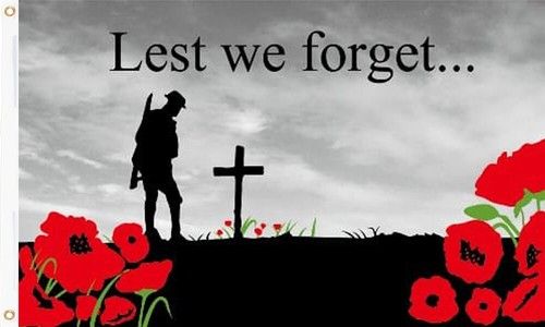 LEST WE FORGET FLAG LARGE Poppy Remembrance Sunday VE Day Military Fast Post