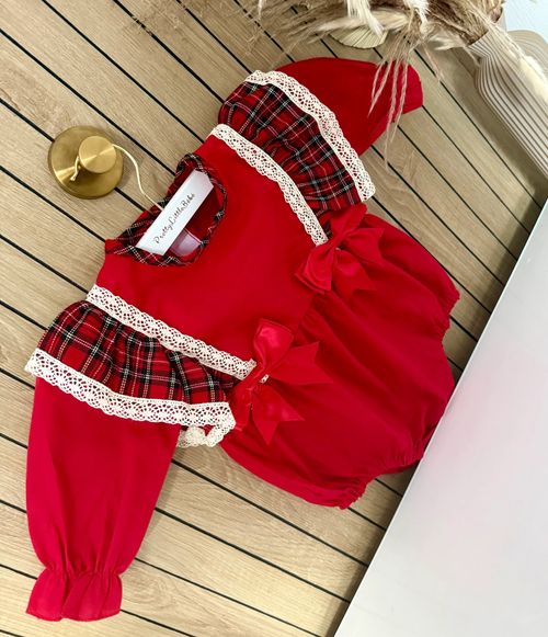 Tartan Frill Red Bow Romper — image 2