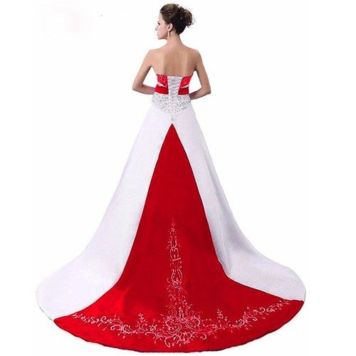 Wedding Dress A Line Strapless Bead Embroidery White Purple Vintage Bridal Gown
