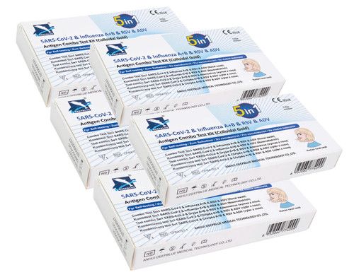 5 PACK - Deepblue Covid & Influenza Lateral Flow 5-in-1 Test - Long Expiry 2027