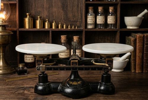 Antique Ohaus 2 Kilo Balance Scale Double Beam Cast Iron Milk Glass Plates 40L