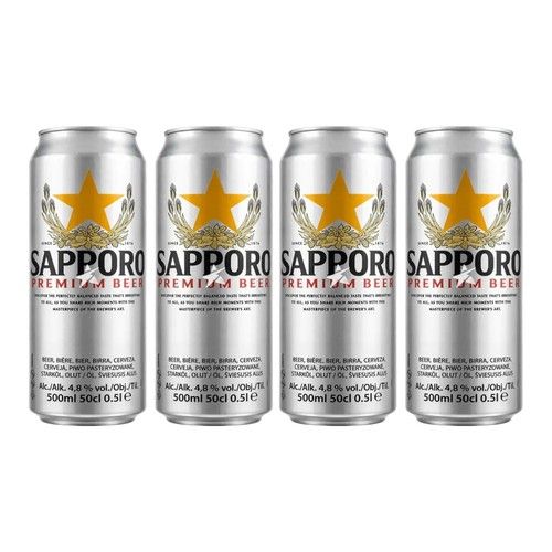 Sapporo Premium Japanese Lager Beer 500ml Cans, 4.8% ABV