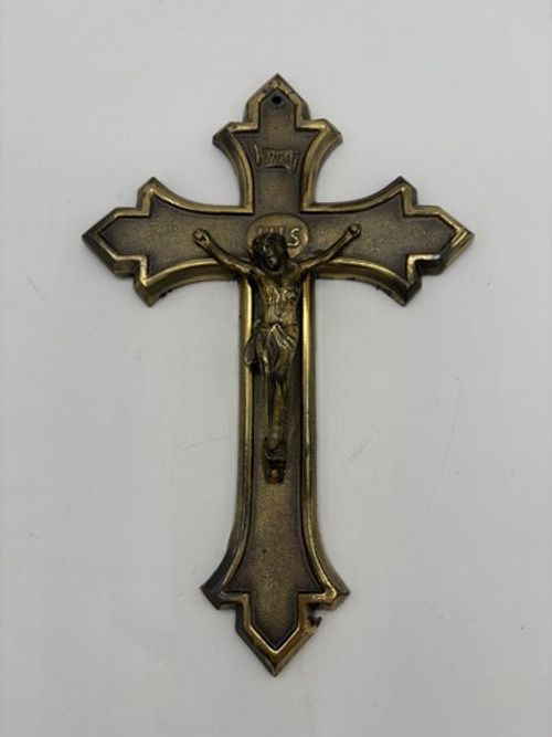 Small Vintage Belgian Belgium Wall Hanging Crucifix Cross INRI Jesus Christ JPMC