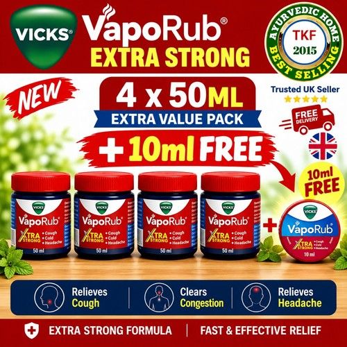 Vicks VapoRub Xtra Strong 4 X 50ml Extra Strength Chest Rub Cold Cough Relief UK