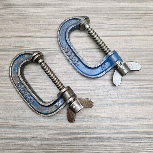 Vintage Pair of Record 2" G Clamps with Fine Thread Wing Nut Made in England