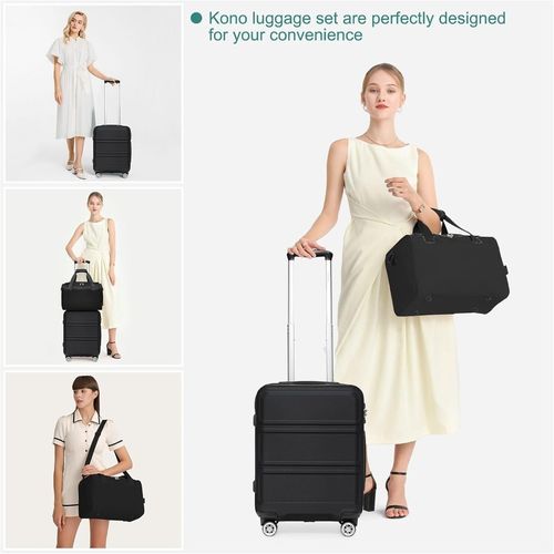 2 PCS Luggage Set Cabin Bag ABS+PC Hard Shell Black 4 Spinner Wheels — image 4
