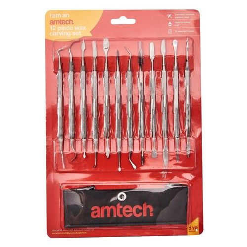 Amtech 12pc Double-Ended Wax Carving Set: Spatulas and Sculpting Tools with Case