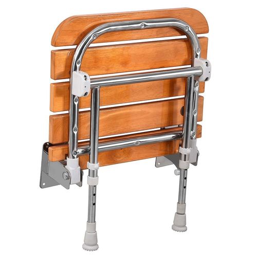 EcoSpa Wooden Shower Seat Foldable, Wall-Mounted, Adjustable Legs, Mobility Aid — image 4