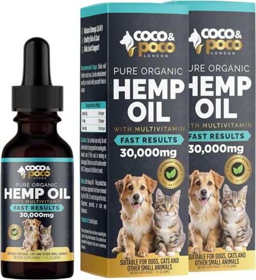 100% Pure High Strength Hemp Oil 30,000mg, 30ml - Dog Calming & Cat Omega 3-6-9