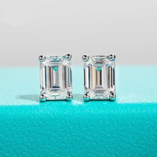 1ct Emerald Cut Earrings Diamond Test Pass Lab-Created VVS1/D/Excellent