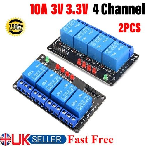 4 Channel 10A 3V 3.3V Relay Module With Optocoupler Isolation  2PCS