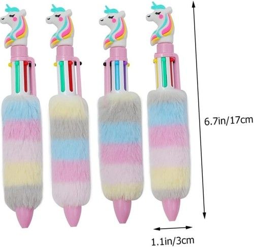 4pcs Cute Unicorn Plush Retractable Pens Multicolored Fluffy Gift for Kids Girls