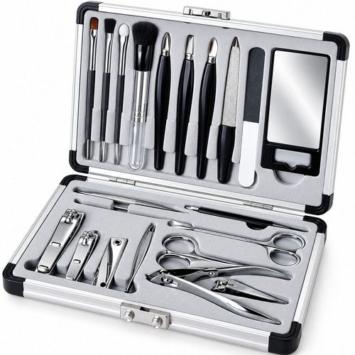 21 Piece Manicure Pedicure Set Nail Care Grooming Kit Clippers Travel Case