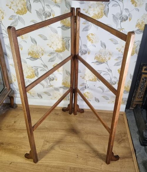 Edwardian Oak Folding Towel Rail Rack Clothes Horse Airer Freestanding 