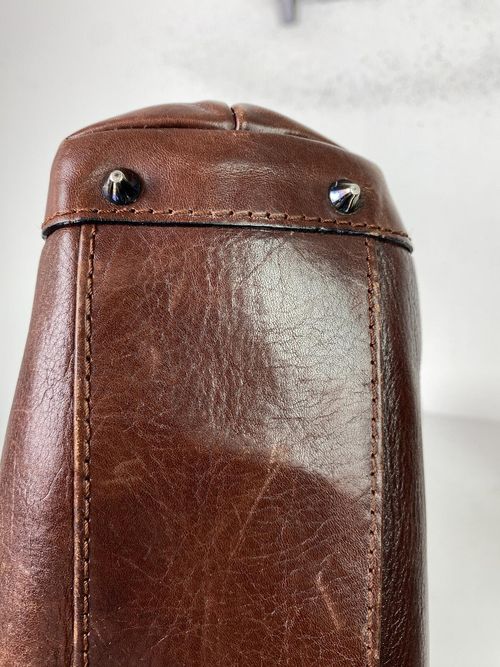 Gianni Conti Brown Leather Shoulder Bag Large Two Zip Top Classic Tote — image 13