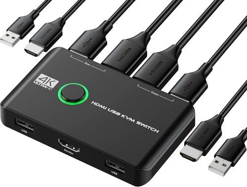 4K HDMI KVM Switch 2 Port UHD 60Hz USB Switcher Box for 2PC Share Keyboard Mouse