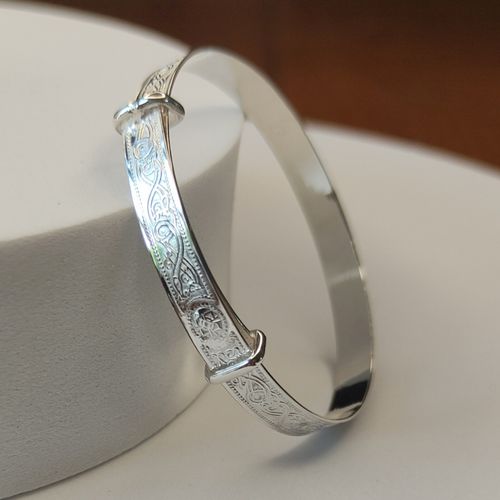 Sterling Silver Celtic Design Baby Bangle - Expanding Bangle for Babies Toddlers — image 1