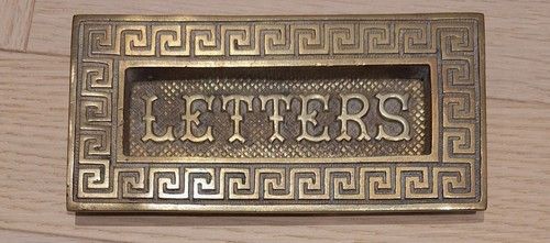 Vintage Brass Letterbox Art Deco knocker -small sunrise top