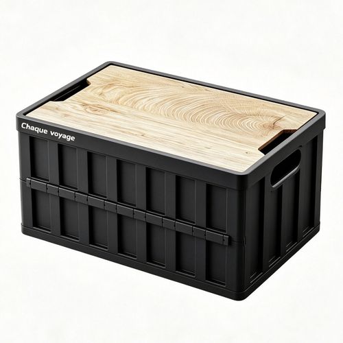 50L Portable Folding Storage Box Stackable Organizer W/ Lid Home Outdoor Camping — image 1
