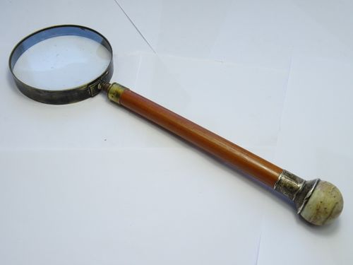 Antique Hallmarked Sterling Silver & Alabaster Extra Large Magnifying Glass — image 2