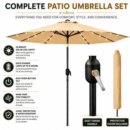 Garden Parasol Patio Table Umbrella Sun Shade Crank Handle Waterproof 2.7M — image 5