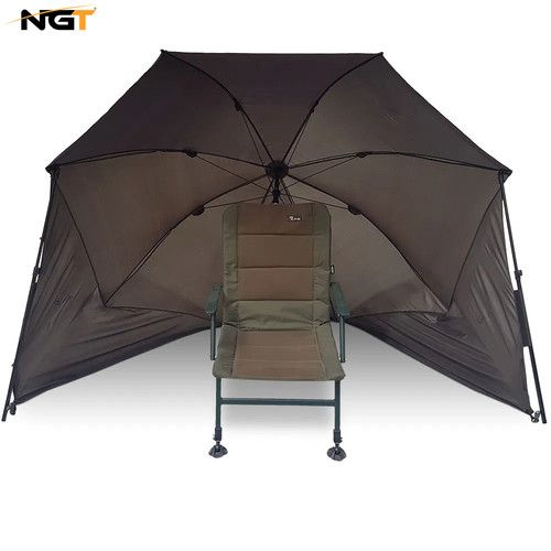 NGT 50" Fishing Brolly Umbrella Carp Coarse Fishing Day Shelter With Storm Poles