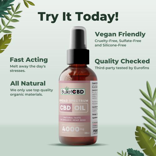 Broad Spectrum 4000mg CBD Oil Spray 50ml by BulletCBD,  Organic, Vegan, Non-GMO — image 6