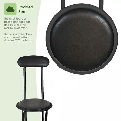 FOLDING BAR STOOL BREAKFAST BLACK PADDED HIGH BACK STOOL ROUND SEAT FOLDABLE NEW — image 3
