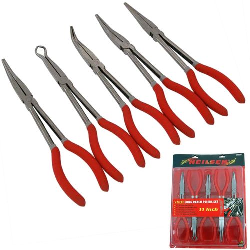 Neilsen 5pc Extra Long Reach Bent Straight Pliers Plier Soft Grip Handle Set 11" — image 1