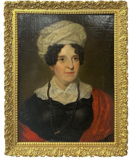 19th Century English School Portrait of a Lady White Headdress Oil Painting — image 1