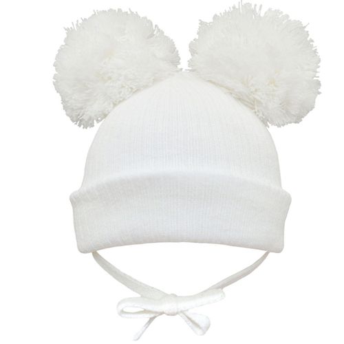 Baby Pom Pom Beanie Hat Double Bobble Cap Strap Boy Girl NB 0-3 3-6 6-12 12-18 — image 1