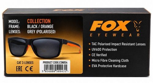 Fox Collection Polarised Sunglasses Black Orange Grey Lens Fishing CSN054 UV400